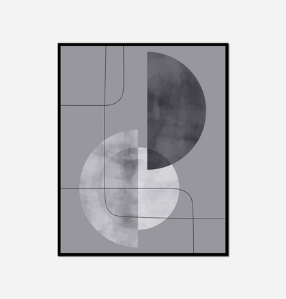 Close black white abstract painting half moon