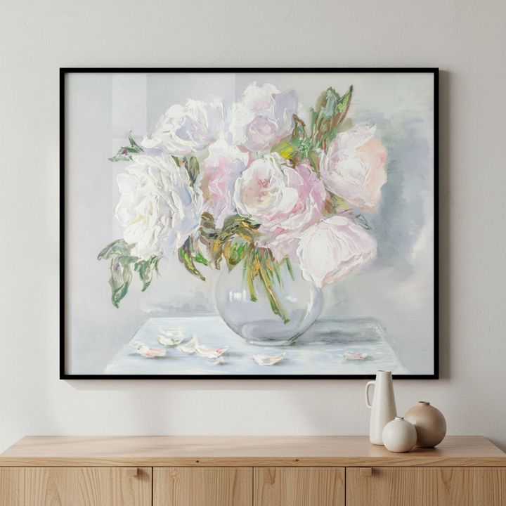 Painting vase flowers table cloth ภาพติดผังสไตล์สแกนดิเนเวีย สำหรับตกแต่งบ้านและคอนโด พร้อมกรอบคุณภาพ