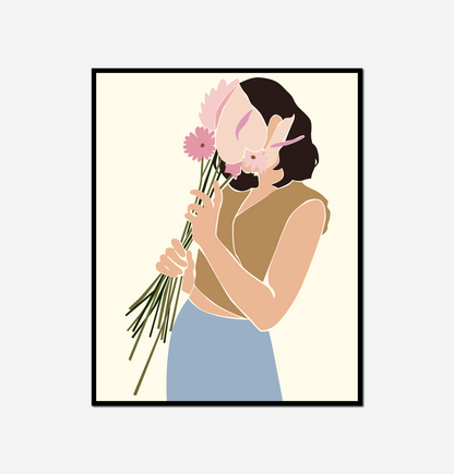 Woman holding bunch flowers her hands