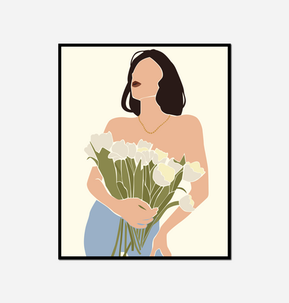 Woman holding bouquet flowers her hands