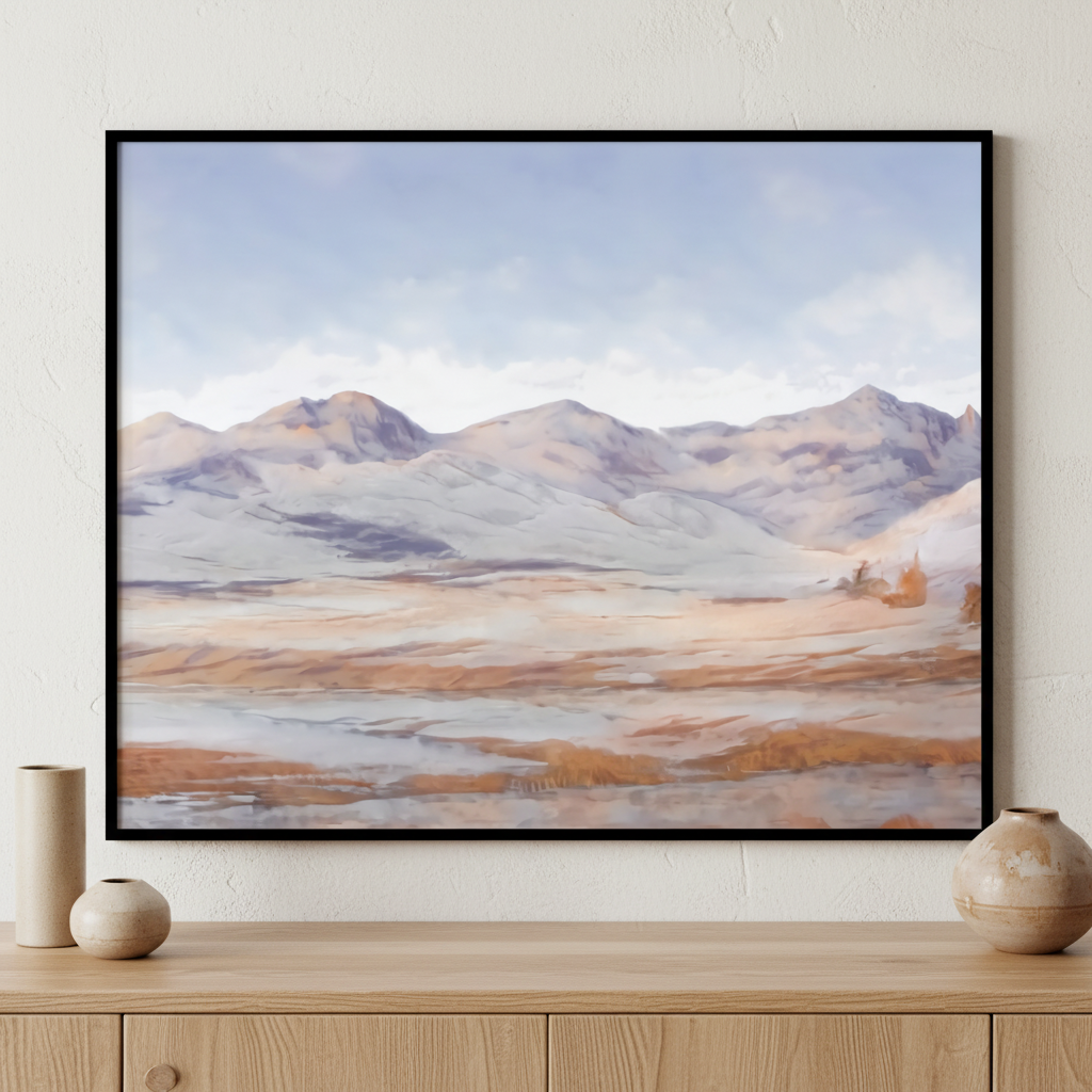 Painting landscape mountain range ภาพติดผังสไตล์สแกนดิเนเวีย สำหรับตกแต่งบ้านและคอนโด พร้อมกรอบคุณภาพ