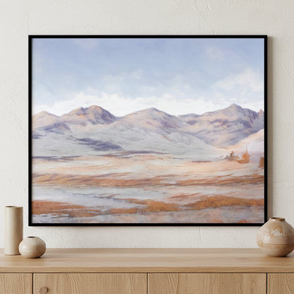 Painting landscape mountain range ภาพติดผังสไตล์สแกนดิเนเวีย สำหรับตกแต่งบ้านและคอนโด พร้อมกรอบคุณภาพ