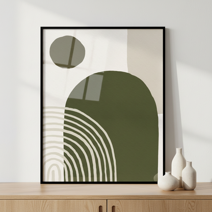 Close green white abstract painting ภาพติดผังสไตล์สแกนดิเนเวีย สำหรับตกแต่งบ้านและคอนโด พร้อมกรอบคุณภาพ