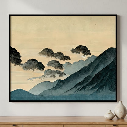 Painting mountain range clouds sky ภาพติดผังสไตล์สแกนดิเนเวีย สำหรับตกแต่งบ้านและคอนโด พร้อมกรอบคุณภาพ