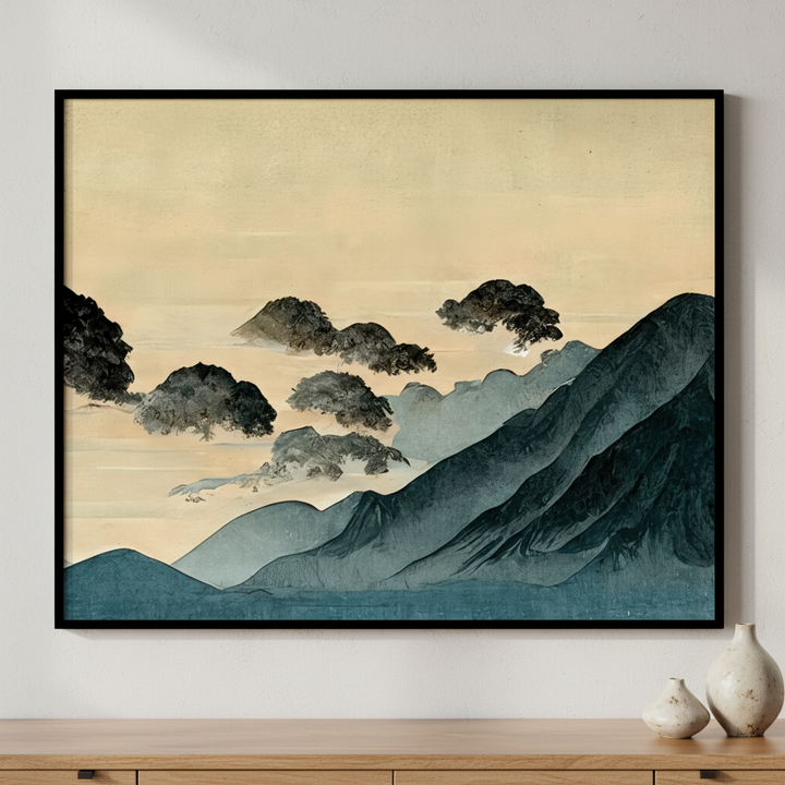 Painting mountain range clouds sky ภาพติดผังสไตล์สแกนดิเนเวีย สำหรับตกแต่งบ้านและคอนโด พร้อมกรอบคุณภาพ