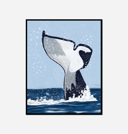 Whale tail sticking out water