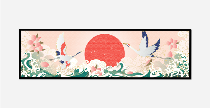 two birds flying over wave sun