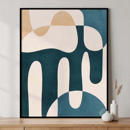 Abstract painting blue beige abstract painting black ภาพติดผังสไตล์สแกนดิเนเวีย สำหรับตกแต่งบ้านและคอนโด พร้อมกรอบคุณภาพ