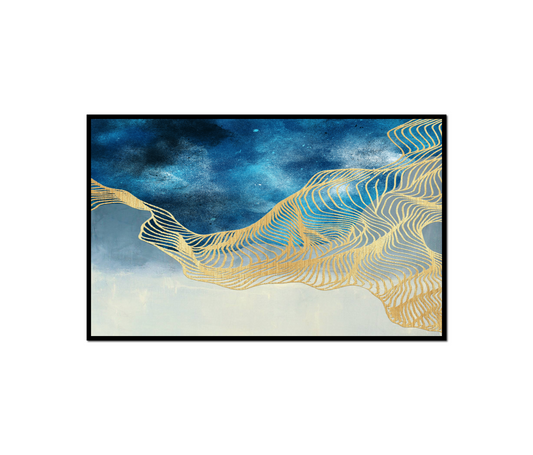 painting blue sky golden wave