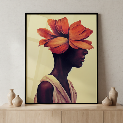 Woman flower her hair ภาพติดผังสไตล์สแกนดิเนเวีย สำหรับตกแต่งบ้านและคอนโด พร้อมกรอบคุณภาพ