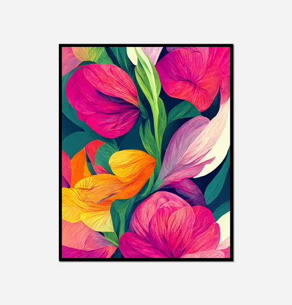Brightly colored flowers black white