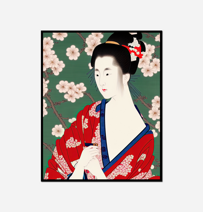 Woman kimono dress holding fan