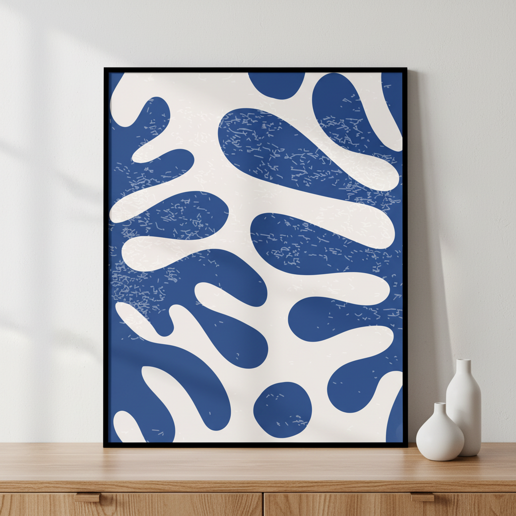 Close blue white abstract painting black ภาพติดผังสไตล์สแกนดิเนเวีย สำหรับตกแต่งบ้านและคอนโด พร้อมกรอบคุณภาพ