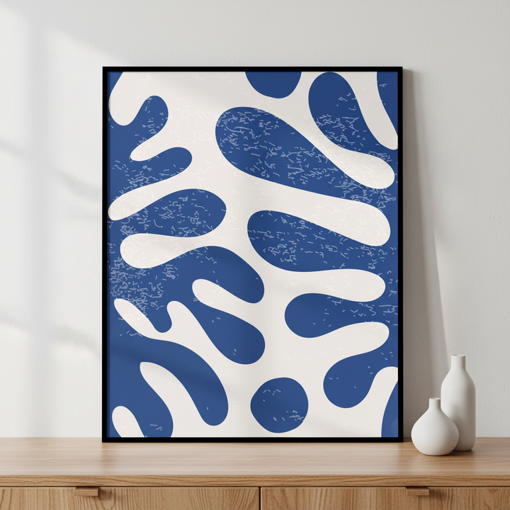 Close blue white abstract painting black ภาพติดผังสไตล์สแกนดิเนเวีย สำหรับตกแต่งบ้านและคอนโด พร้อมกรอบคุณภาพ