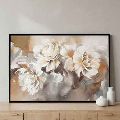 Painting white flowers vase ภาพติดผังสไตล์สแกนดิเนเวีย สำหรับตกแต่งบ้านและคอนโด พร้อมกรอบคุณภาพ