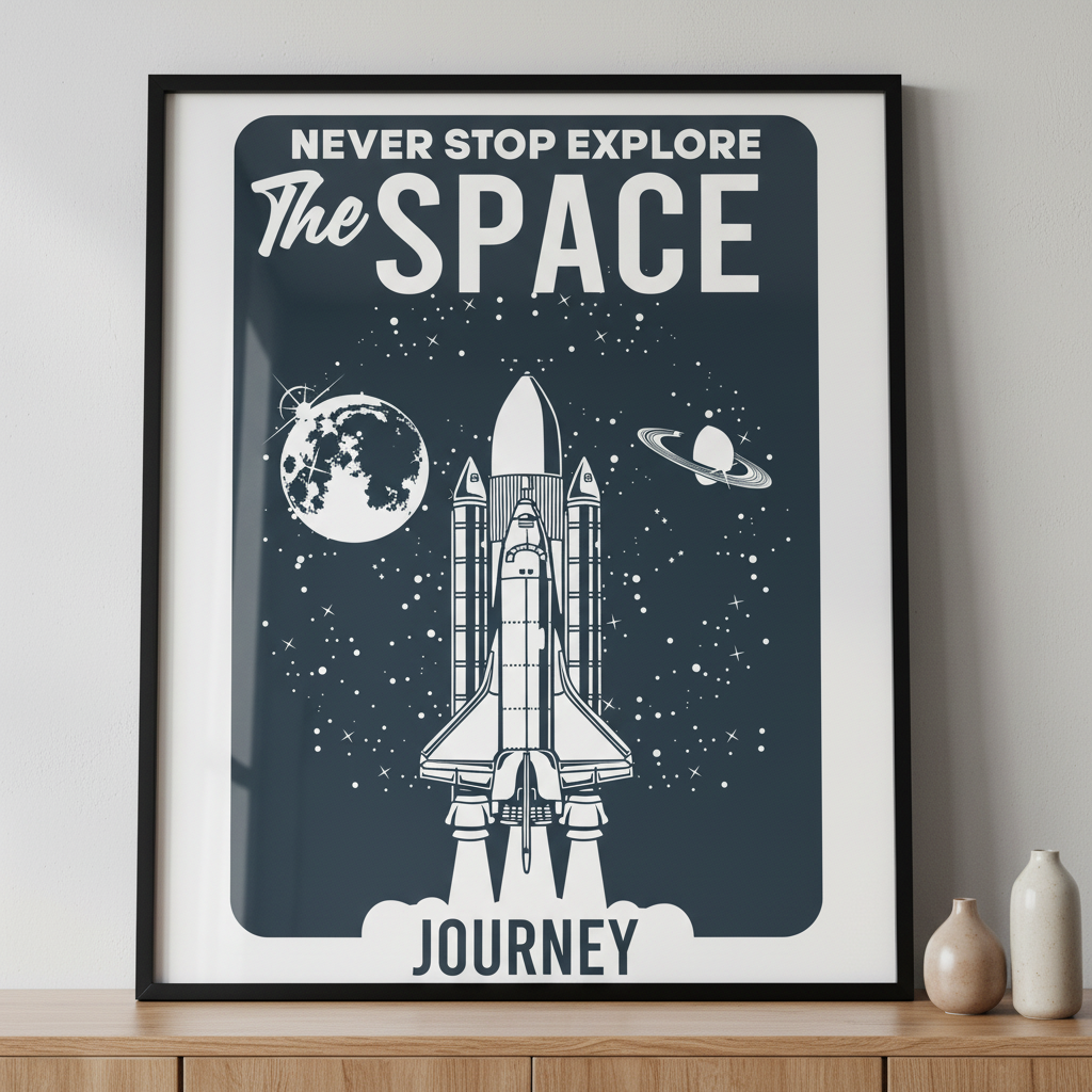 Close space shuttle ภาพติดผังสไตล์นามธรรม สำหรับตกแต่งบ้านและคอนโด พร้อมกรอบคุณภาพ