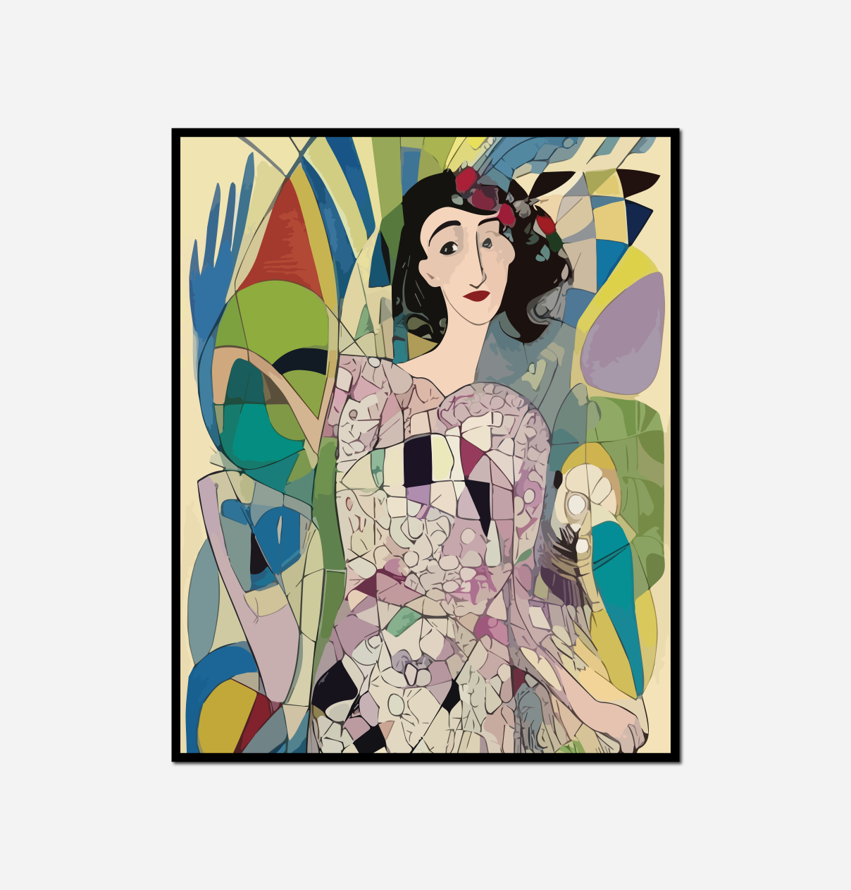 painting woman bird her hand