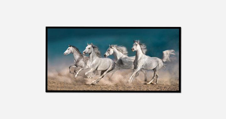 four horses running sand together