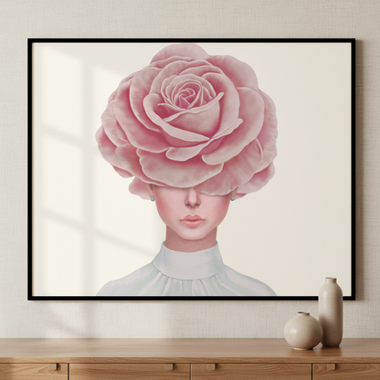 Woman rose her head ภาพติดผังสไตล์สแกนดิเนเวีย สำหรับตกแต่งบ้านและคอนโด พร้อมกรอบคุณภาพ