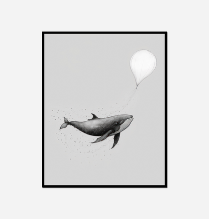 Black white whale balloon floating air