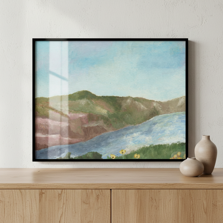 Painting mountain lake sky ภาพติดผังสไตล์สแกนดิเนเวีย สำหรับตกแต่งบ้านและคอนโด พร้อมกรอบคุณภาพ