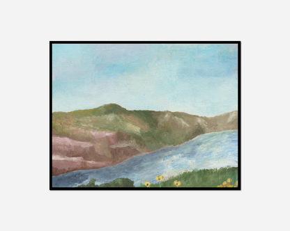Painting mountain lake sky
