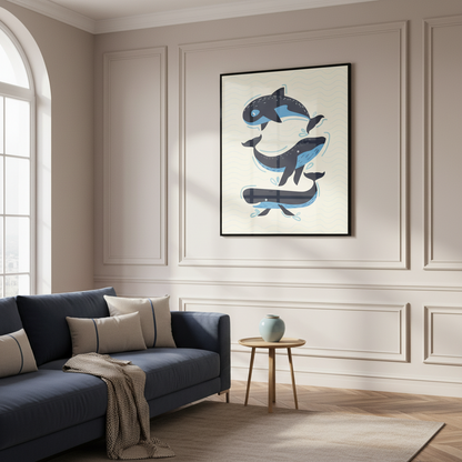 Two whales swimming water