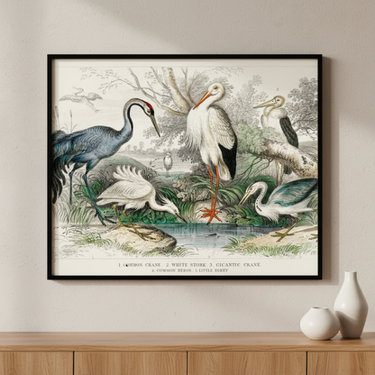 Many birds standing water together