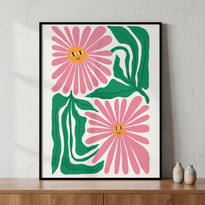 Pink flower green leaves