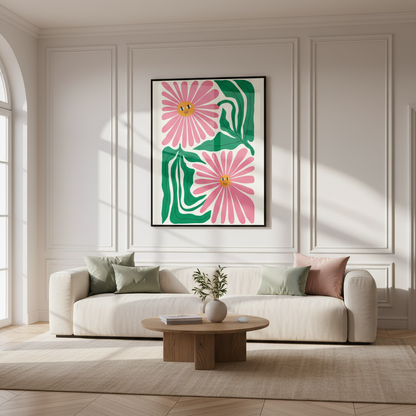 Pink flower green leaves