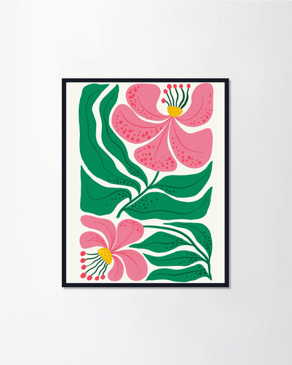 Pink flower green leaves