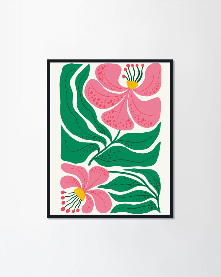 Pink flower green leaves