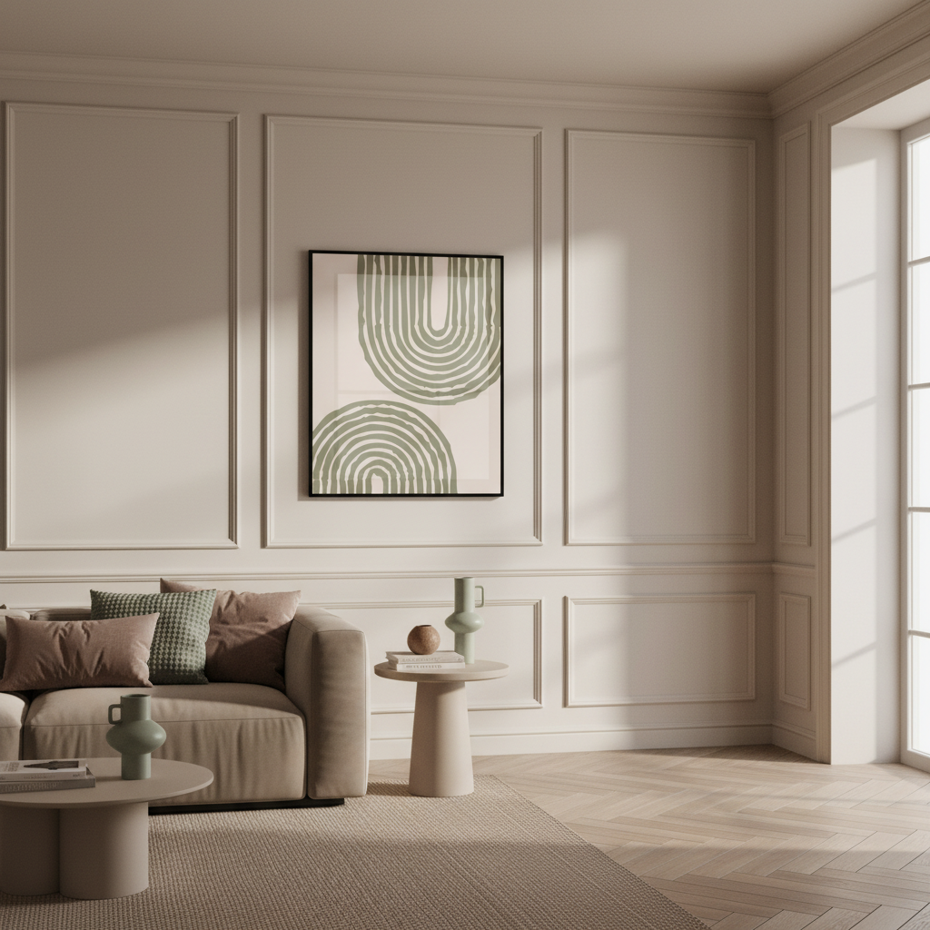 Green beige abstract painting