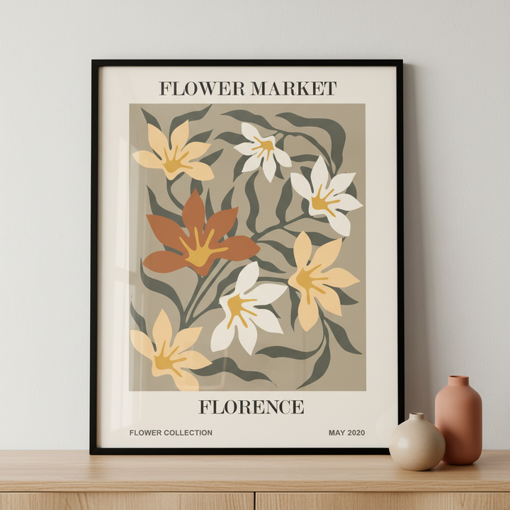 Flowers black ภาพติดผังสไตล์สแกนดิเนเวีย สำหรับตกแต่งบ้านและคอนโด พร้อมกรอบคุณภาพ