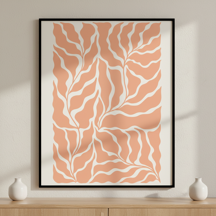 Coral colored pattern ภาพติดผังสไตล์นามธรรม สำหรับตกแต่งบ้านและคอนโด พร้อมกรอบคุณภาพ