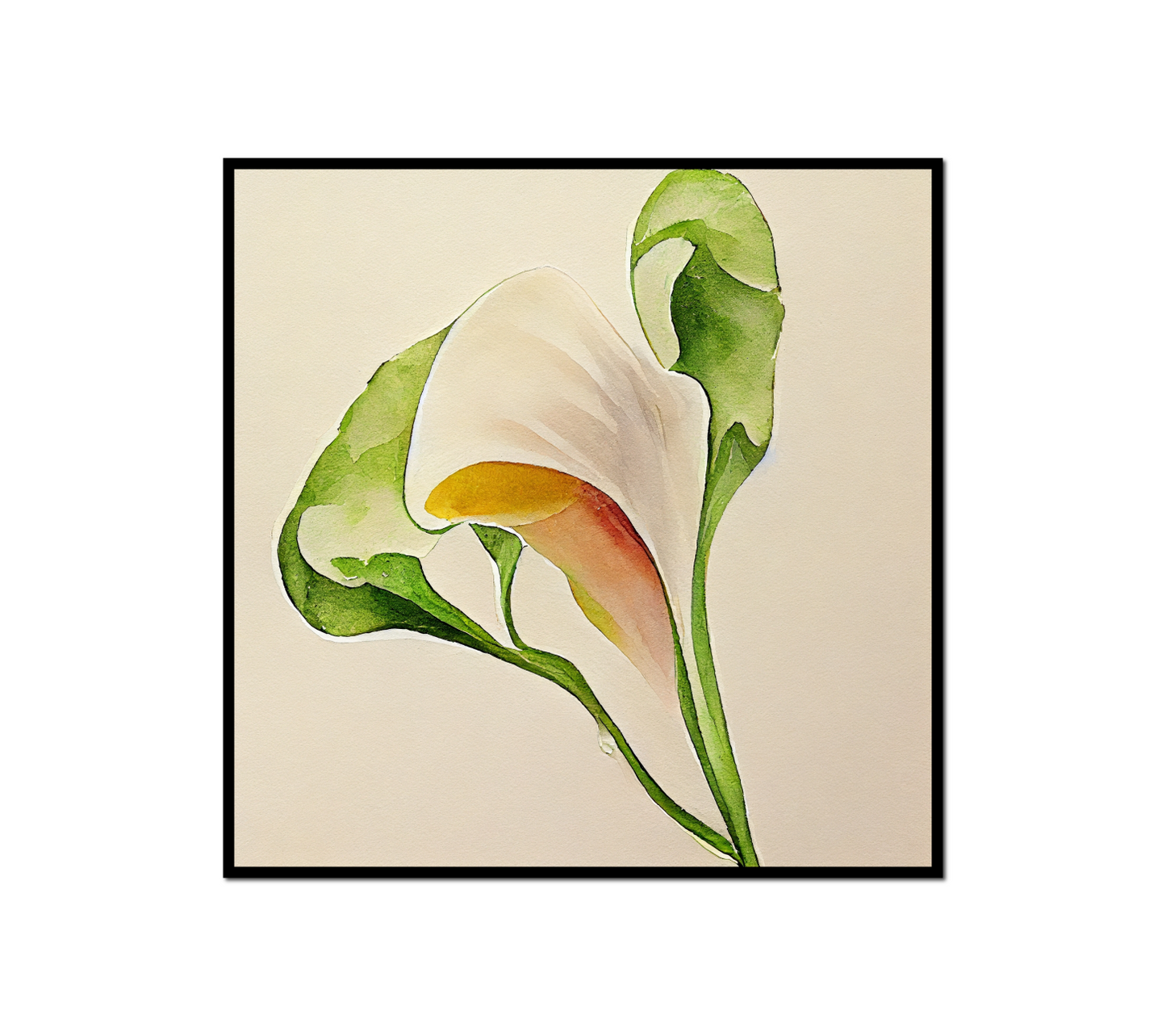 painting white flower green leaves white