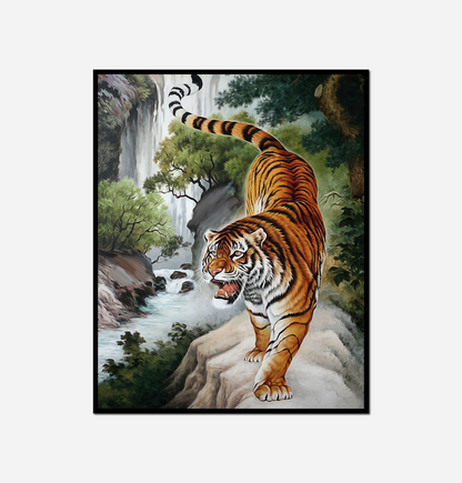 Painting tiger rock waterfall