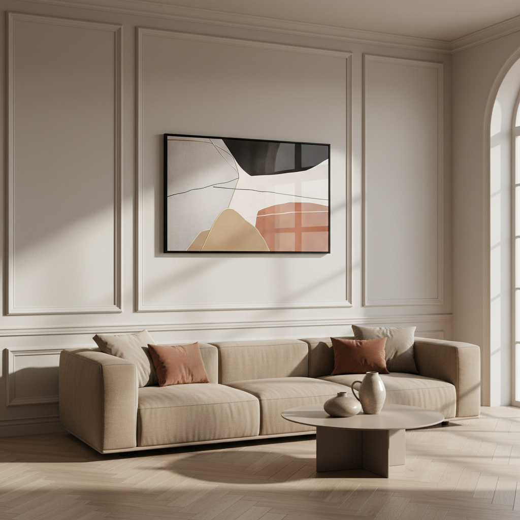 Painting black white orange brown abstract painting