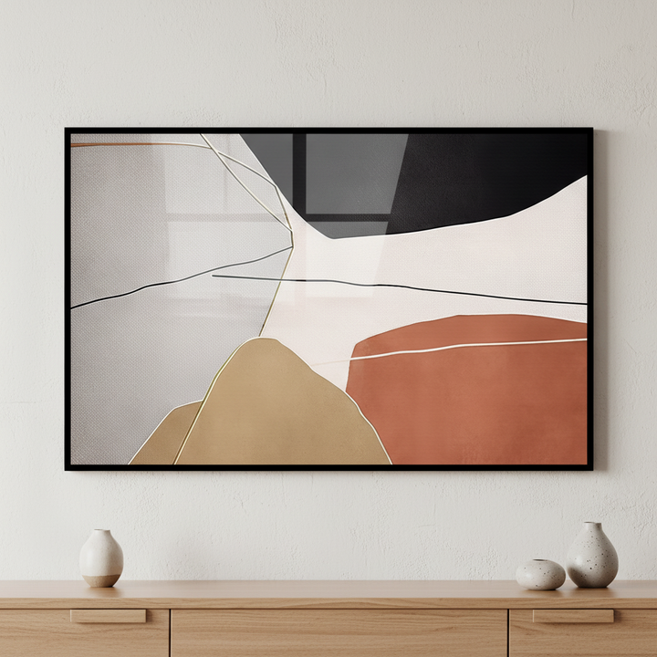Painting black white orange brown abstract painting ภาพติดผังสไตล์สแกนดิเนเวีย สำหรับตกแต่งบ้านและคอนโด พร้อมกรอบคุณภาพ