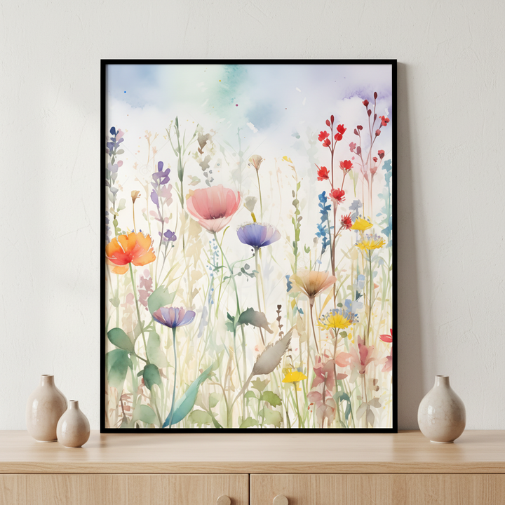Painting field flowers ภาพติดผังสไตล์สแกนดิเนเวีย สำหรับตกแต่งบ้านและคอนโด พร้อมกรอบคุณภาพ