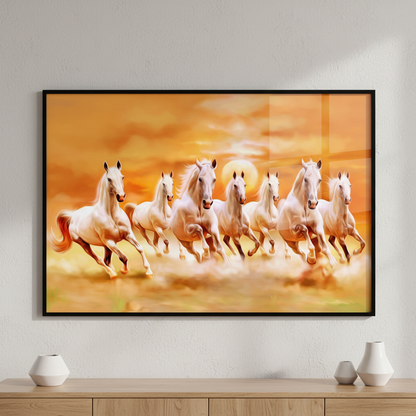 Horses running line field sky