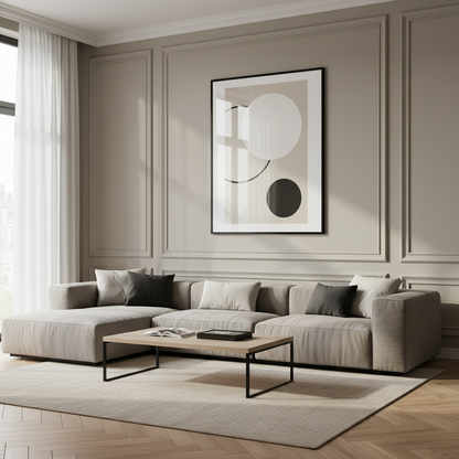 Close black white abstract painting black circle