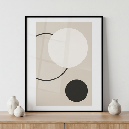 Close black white abstract painting black circle ภาพติดผังสไตล์สแกนดิเนเวีย สำหรับตกแต่งบ้านและคอนโด พร้อมกรอบคุณภาพ