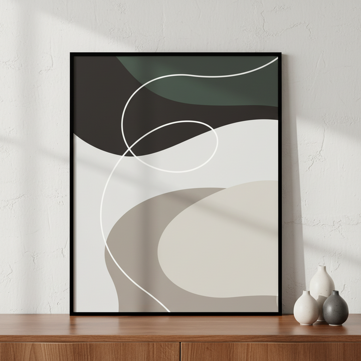 Close black white abstract painting ภาพติดผังสไตล์สแกนดิเนเวีย สำหรับตกแต่งบ้านและคอนโด พร้อมกรอบคุณภาพ