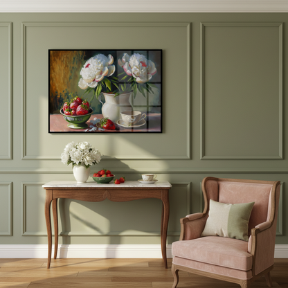 Painting vase flowers bowl strawberries