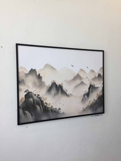 mountain landscape birds flying over