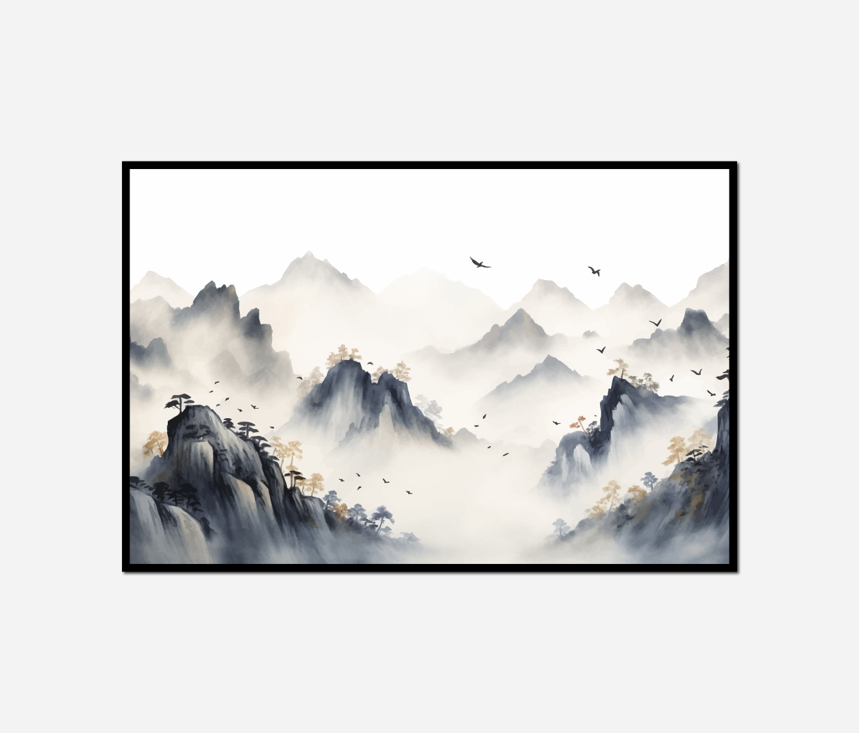 mountain landscape birds flying over