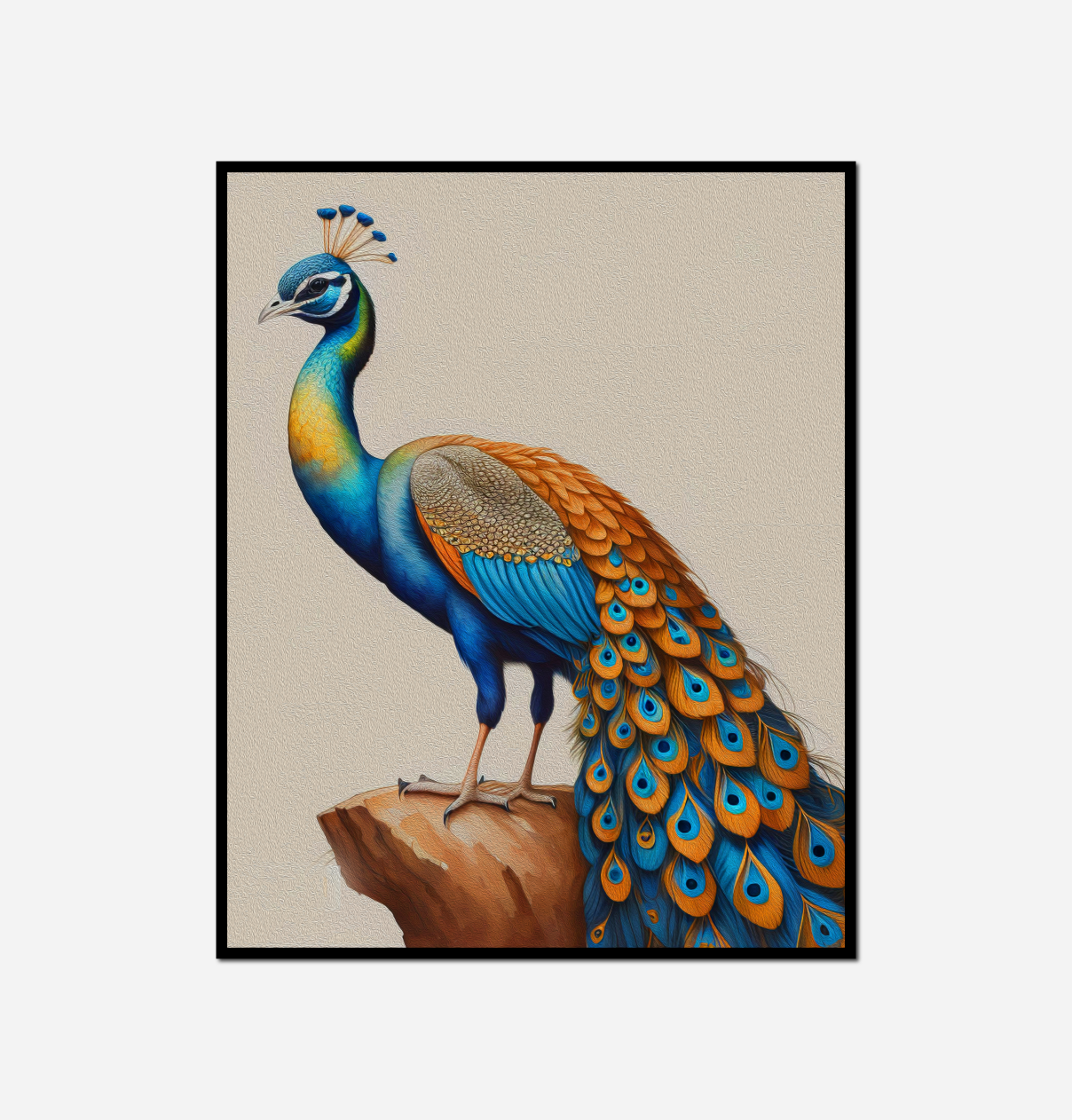 peacock sitting rock