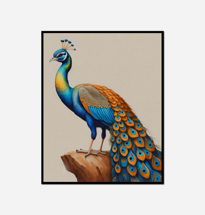 Peacock sitting rock