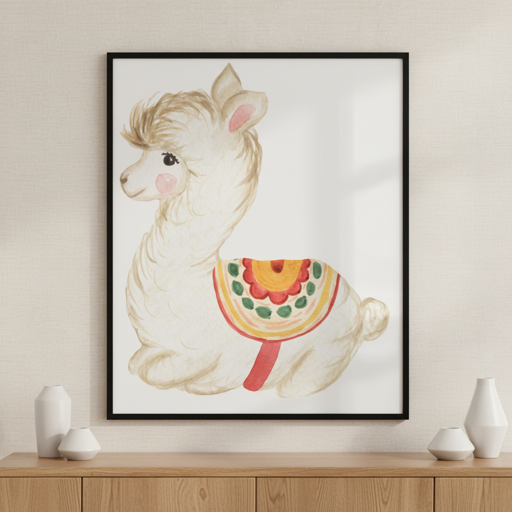Llama saddle ภาพติดผังสไตล์สแกนดิเนเวีย สำหรับตกแต่งบ้านและคอนโด พร้อมกรอบคุณภาพ